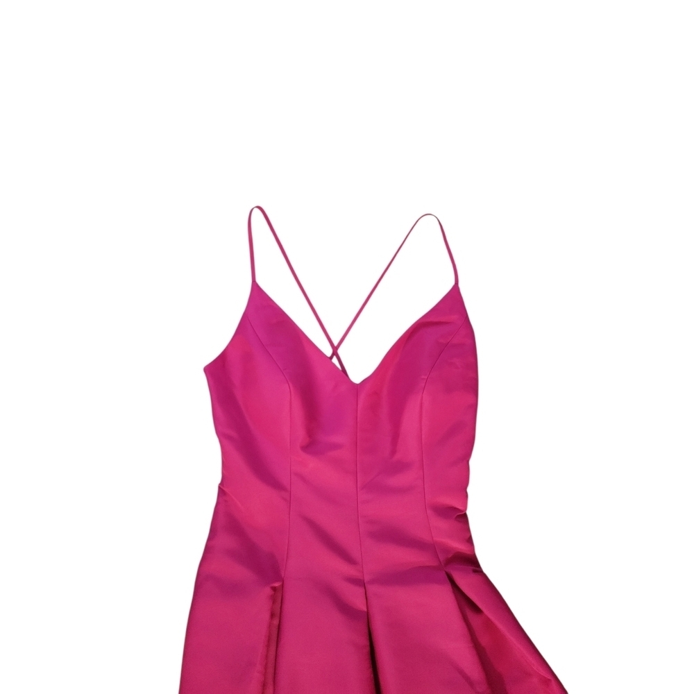 Magenta A-Line Satin Evening Gown with Spaghetti Straps - Picture 4 of 8